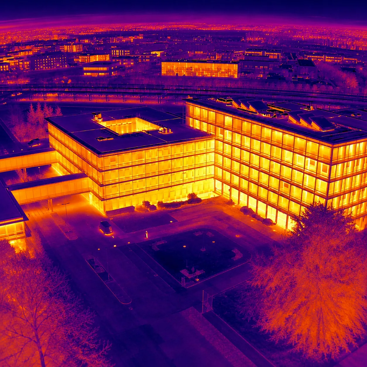 Thermographie aérienne d'un bâtiment tertiaire pack formation drone thermographie